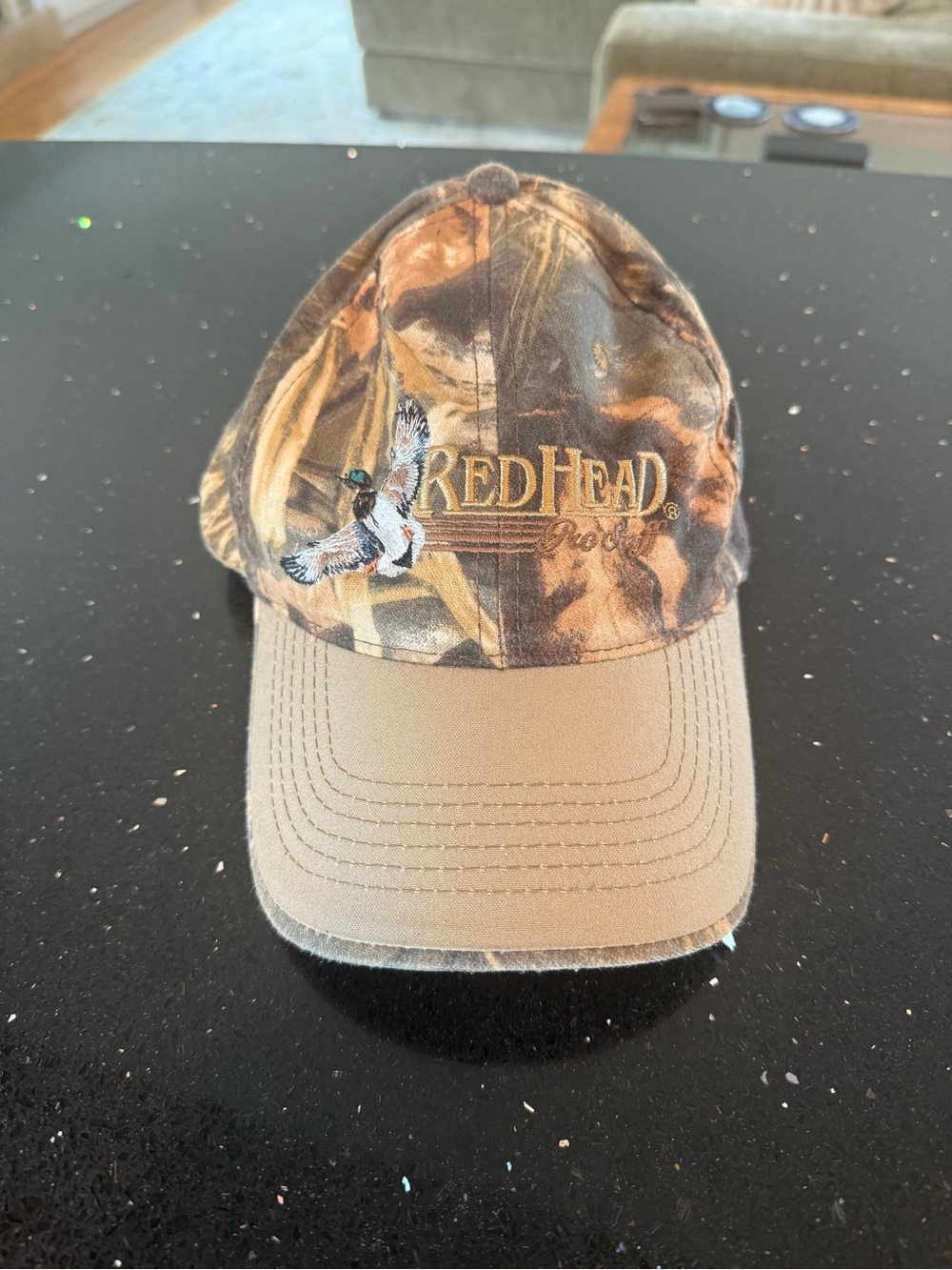 RedHead Camo Cap with Tan Bill and Embroidered Duck